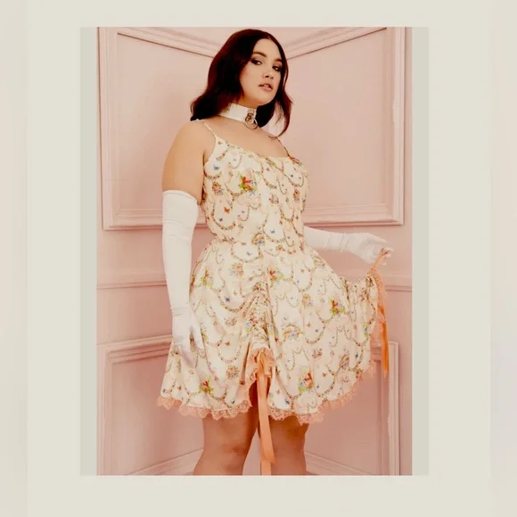 Sugar Thrillz Renaissance Butterfly Dolls Kill Lace Corset Floral Mini Dress - Picture 4 of 16